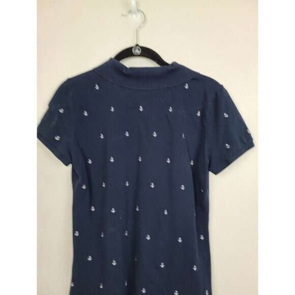 Nautica Womens Polo Shirt Medium Navy White Embroidered Anchors Preppy Nautical - Picture 4 of 6